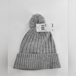 Michael Kors Silver Logo Gray Knit Beanie